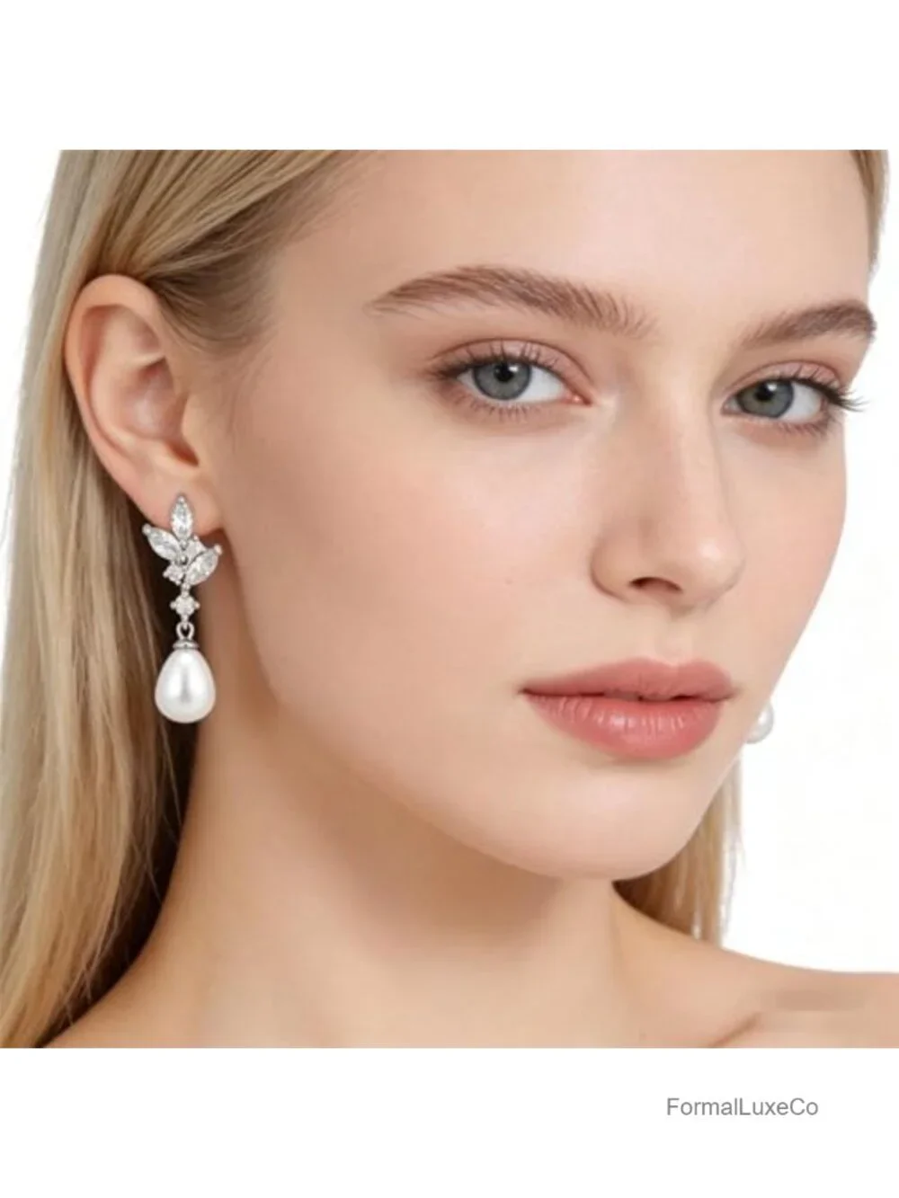 Leaf CZ Pearl Dangle Drop Earrings for Women Wedding Bridal Jewelry Gift